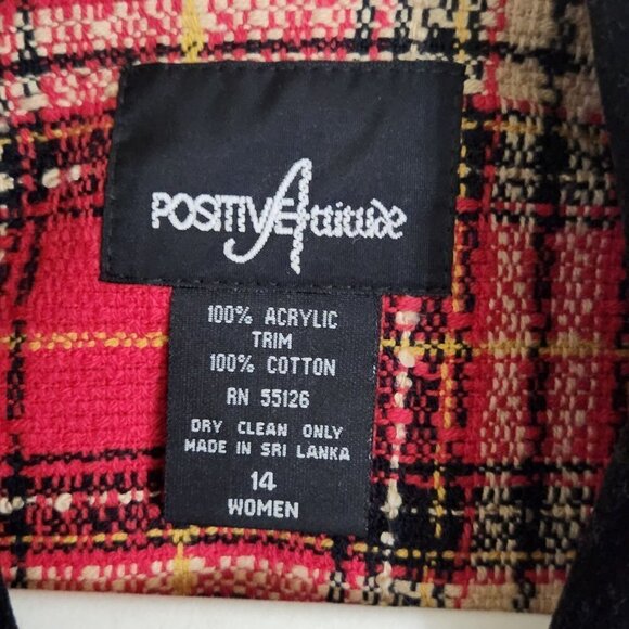 Vintage 90s Red Tan Plaid Double Breasted Blazer Academia Preppy Size 14 - Picture 5 of 5